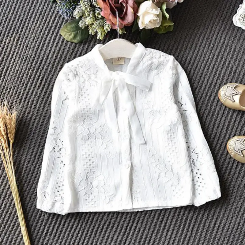Г., весенний комплект школьной одежды для маленьких девочек, Белая Кружевная блуза с длинными рукавами и бантом+ юбка одежда для девочек, комплекты JW3164