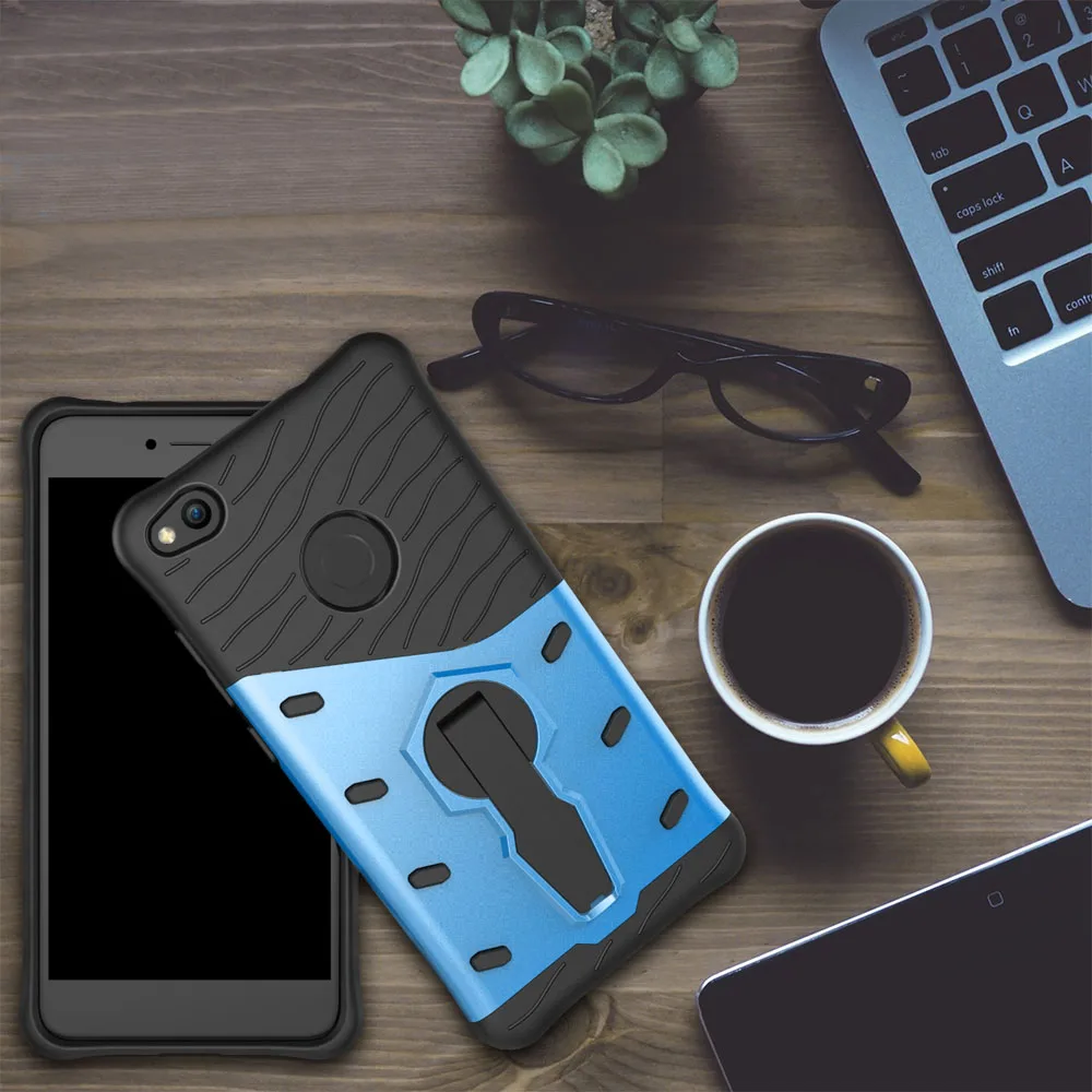 

360 Degree Rotate Kickstand Hybrid Armor Case Hard PC Silicone Rubber Shockproof Phone Cover For Huawei P8/P9 Lite 2017 5.2"