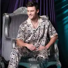 Высокое качество плюс размер мужские, повседневные, пропускающие воздух шелковые топы и брюки наборы lounge Домашняя одежда пижамы набор мужские Пижамные наборы S1517