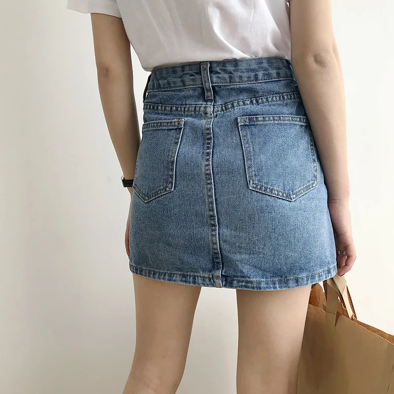 Amazon.com: Denim Skirt Women Short Skirt Jean Raw Hem Frayed Elastic Mid  Waist Casual Mini Skirts Mid Blue S. : Clothing, Shoes & Jewelry