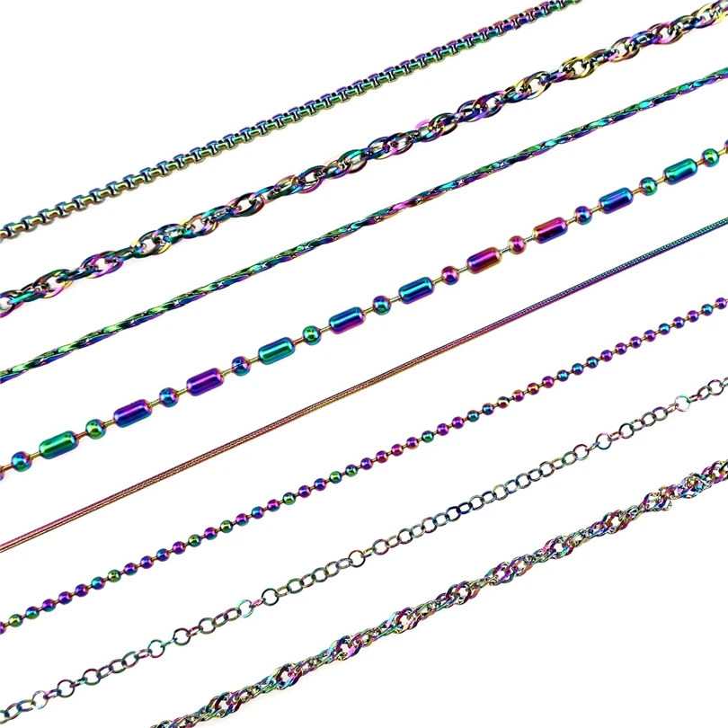 

Rainbow Colors Chain Necklace For Men Women Stainless Popcorn Water-wave Beads Link Snake Chains Necklaces 18'' 20'' 24''