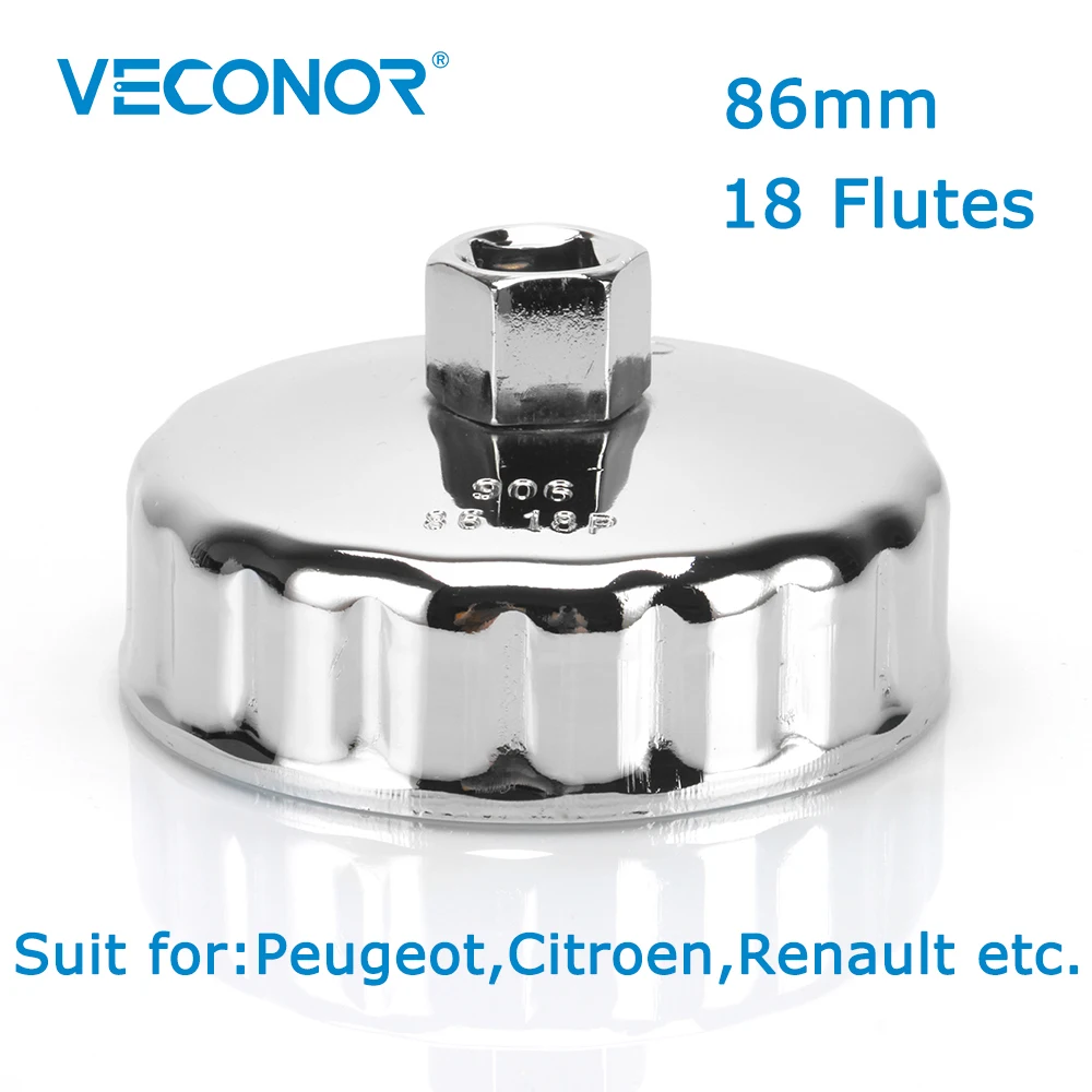 Vkonor 1/" квадратный Dr. steel 86 мм ключ для масляного фильтра колпачок инструмент для жилья Съемник 18 флейт универсальный для peugeot Citroen Renault