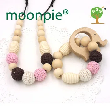 Handmade jewelry sets of nursing necklace and beech elephant wooden teether organic baby toddler teething necklace ENS50