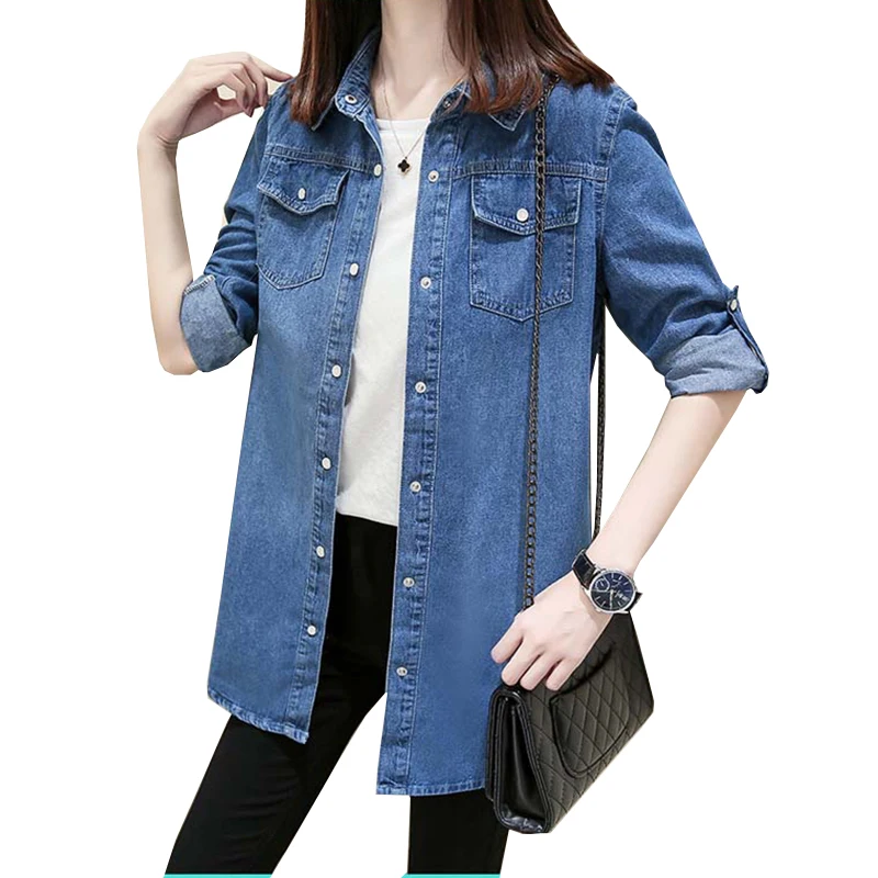 Blue Denim Jackets Women Plus size S 3XL Long Sleeve Vintage Jean ...