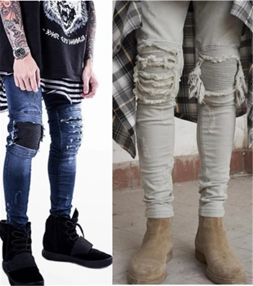 Ropa para hombre del diseñador de moda apenada flaco denim jeans motorista hombres delgados pantalones vaqueros de hip hop envío gratis|denim biker|jeans hip hopripped skinny - AliExpress