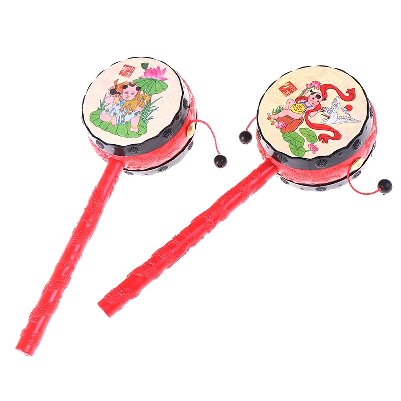 Kids Cartoon Plastic Chinese Traditional Rattle Drum Spin fun toys Hand Bell