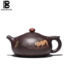 290cc аутентичный китайский чайник для заварки чая Фиолетовый Глиняный заварочный чайник натуральная НЕОБРАБОТАННАЯ руда 9 отверстий горшок Zisha чайная церемония ручная роспись животный узор пуэр чайник