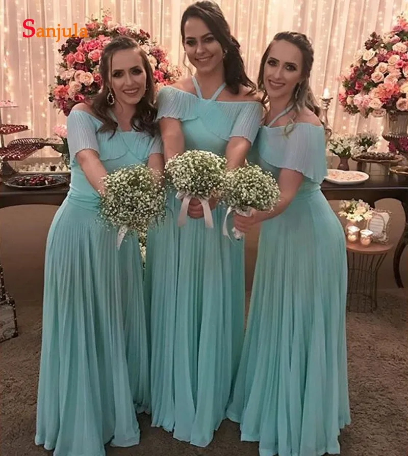 Vestido De Gasa Largos драпированные шифоновые платья подружки невесты бирювечерние зовые вечерние платья для свадьбы Холтер шеи с открытыми