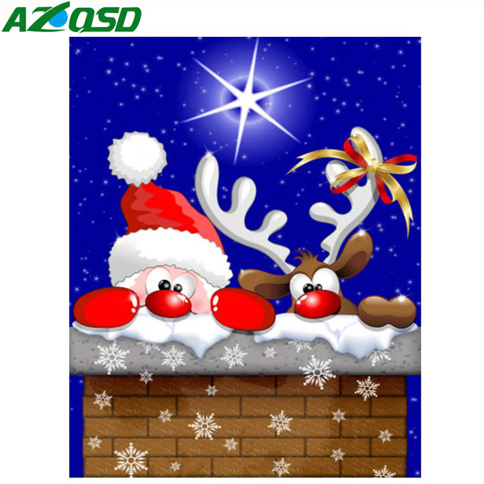 

AZQSD 5d Diamond Painting Cartoon Handmade Diy Diamond Embroidery Santa Full Square Picture Of Rhinestones Home Decor Needlework