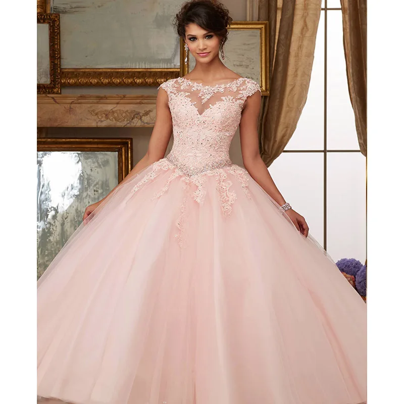 Organza Lace Beaded Appliques Ball Gown Coral Cinderella