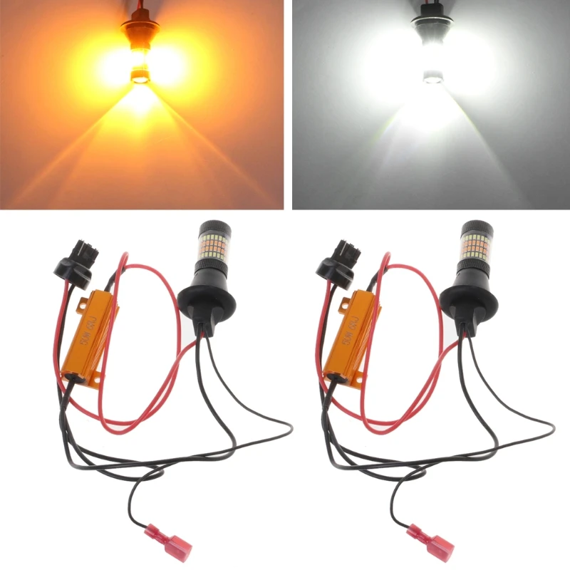 2PCS T20 7440 /1156 BA15S / BAU15S 96-LED 3014 50W Dual-Color Switchback DRL Turn Signal Light Kit Automobiles Signal Lamp