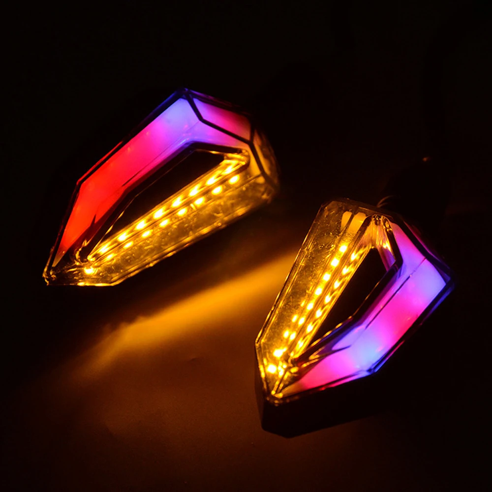 2pcs Flowing Universal Motorcycle Turn Signal Indicators 9 LED 12V Blinkers Flexible Bendable Lamp Light Amber Blue Red White (15)