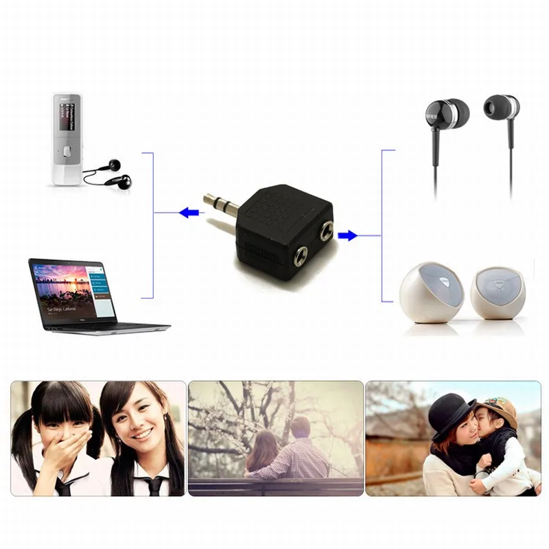 Portefeuille 3.5mm Aux Stereo Splitter Earphone Headphone 1 to 2 Earbuds Double Plug Adapter For iPhone 6 6S 5 5S SE 4 iPad iPod (4)