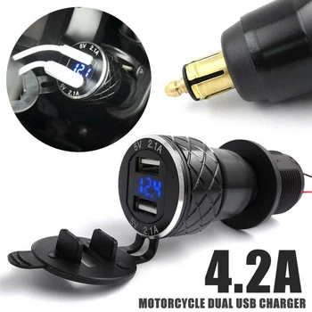 

4.2A Moto Motorcycle Cigarette Lighter Socket Waterproof Voltmeter Dual USB Quick Charger Motorbike Electronic Accessory Clock
