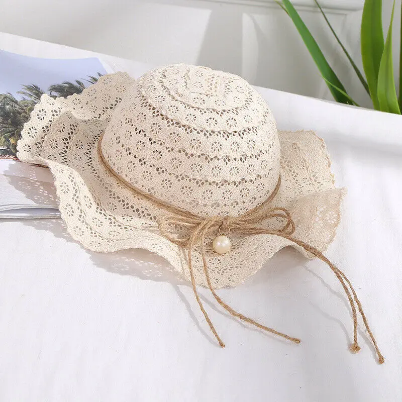 

2019 Hot Fashion Beach Sun Hats For Kids Children Casual Wide Brim Lace Wave Straw Hat Boys Girls Summer Foldable Cap Sombrero