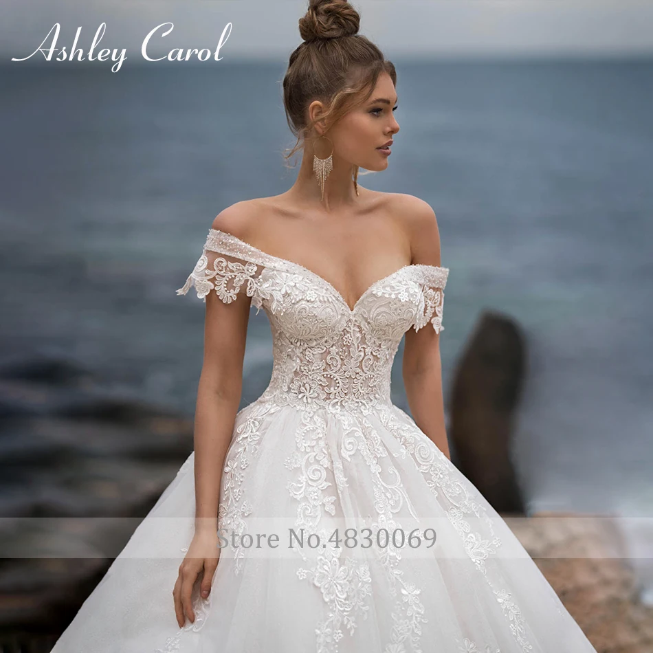 Ashley Carol Luxury Wedding Dresses For Women Sweetheart Beaded Appliques Lace Up Cathedral Wedding Gown Vestidos De Novia 3