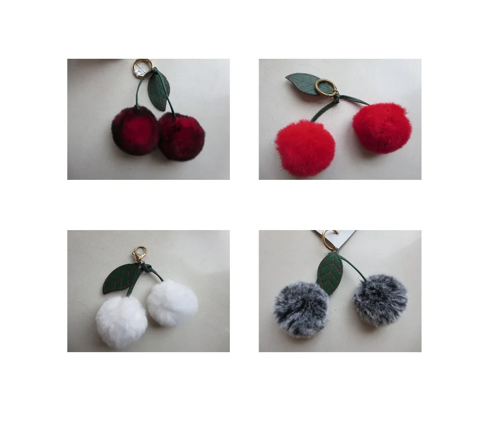 

Fashion real Rex rabbit fur cherry Key chain Fur Pompom key ring charm Women Bag pendant/ colorful