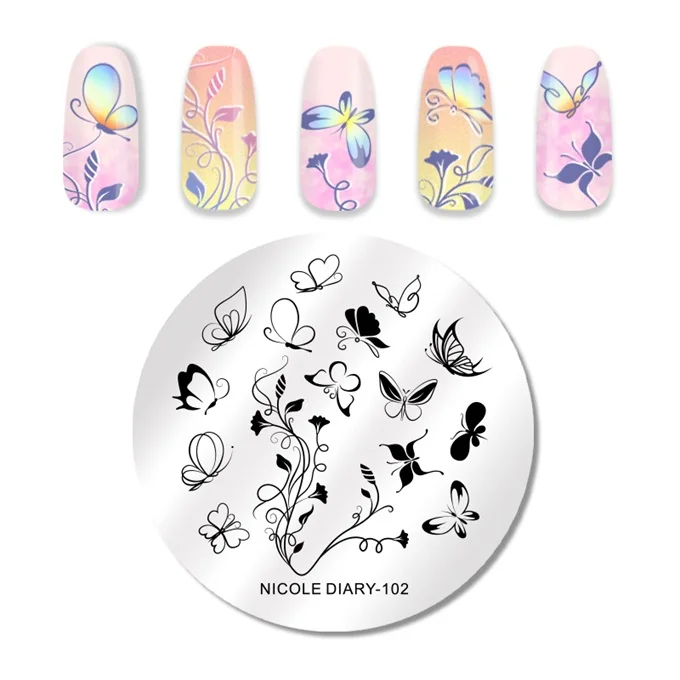 NICOLE DIARY Rectangle Stamping Plate Nail Stainless Steel Marble Plate Mixed Designs Image Nail Art Templates Tools - Цвет: ND-102