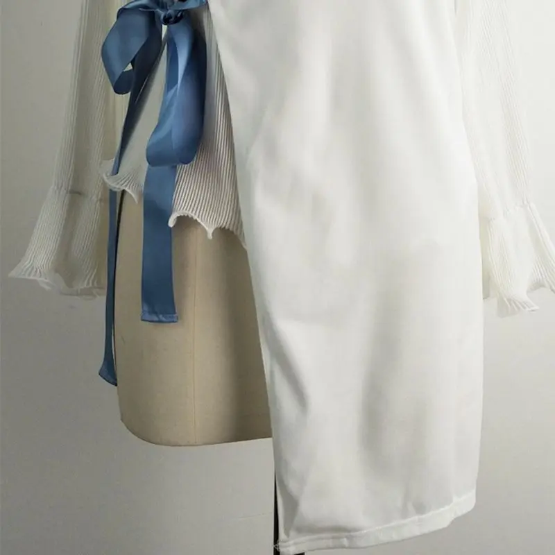 New Korean Fashion Office Blouse Women White Shirt Sexy V Neck Long Sleeve Top Lace Up Asymmetric Pleated Elegant Ladies Blouses