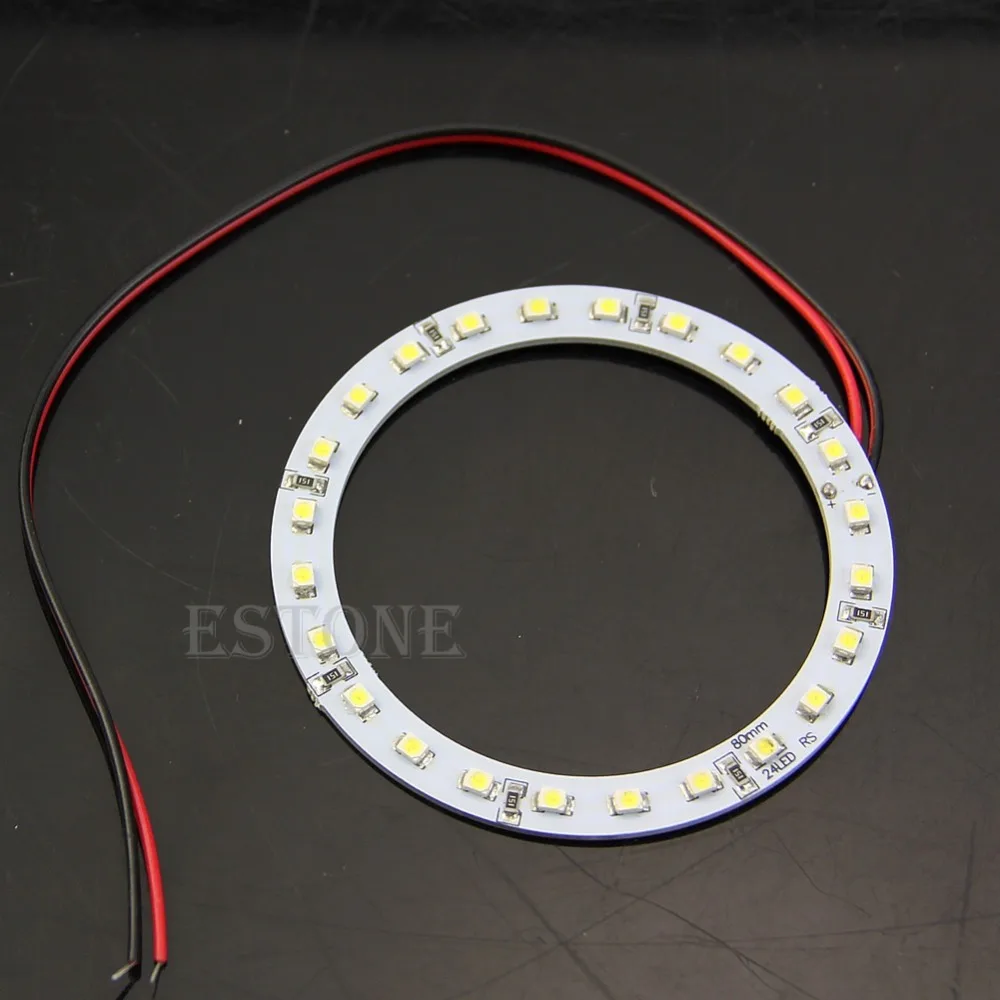 

B86" Hot 2Pcs Bright White 80mm Angel Eyes 24 SMD LED Ring Car Light