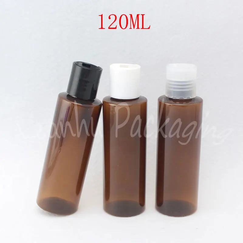 

120ML Brown Plastic Bottle Disc Top Cap , 120CC Shampoo / Lotion Travel Packaging Bottle , Empty Cosmetic Container