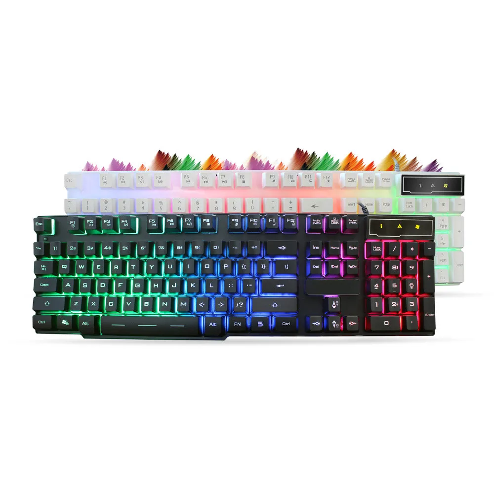 

VOBERRY Wired USB Keyboard LED 3colors Illuminated Backlight 104Keys Gamer Multimedia Ergonomic Keyboard Ergonomic For PC Gaming