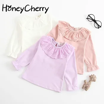 

New Cotton Girl Long Sleeved Lotus Leaf T-Shirt In The Fall Of 2020 Girls Tops Baby Girl Clothes Long Sleeve Girls T-shirts