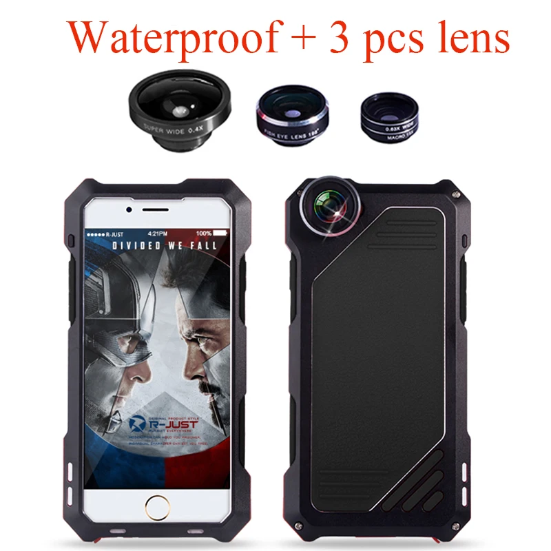 bilder für Luxus Dirt Shock Wasserdichte Metall Aluminium Telefonkasten Für iphone 5 s SE 6 S 4,7 Plus 5,5 3 in 1 micro objektiv + Gehärtetem glas R-nur bilder für Luxus Dirt Shock Wasserdichte Metall Aluminium Telefonkasten Für iphone 5 s SE 6 S 4,7 Plus 5,5 3 in 1 micro objektiv + Gehärtetem glas R-nur