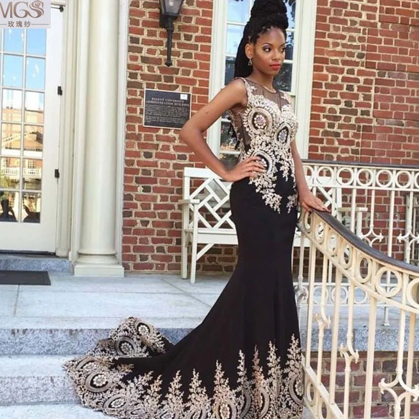 Online Get Cheap Black Gold Lace Prom Dresses 2016 -Aliexpress.com Sexy Hot Selling 2016 MGS Black Mermaid Gold Appliqued Lace Beaded Floor-Length Prom Dresses - Online Get Cheap Black Gold Lace Prom Dresses 2016 -Aliexpress.com