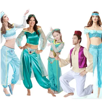 

Aladdin Jasmine Princess Cosplay Costume For Adult Women Girls Halloween Party Costume Outfit Top + Pants + Hat