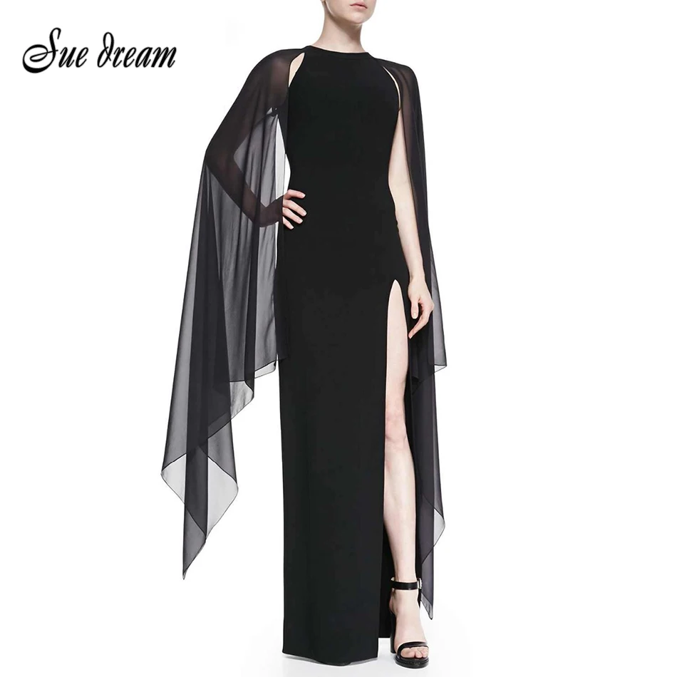 

2016 Autumn Winter Newest! Elegant Graceful Mesh Batwing silk Cape Sleeve Long Dress Vintage Maxi Celebrity Party Bandage Dress
