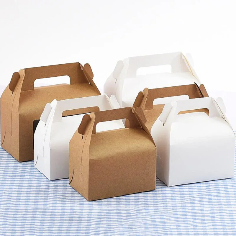 20pcs/lot 3 Sizes Brown/White Kraft Paper Cake Box with handle, high