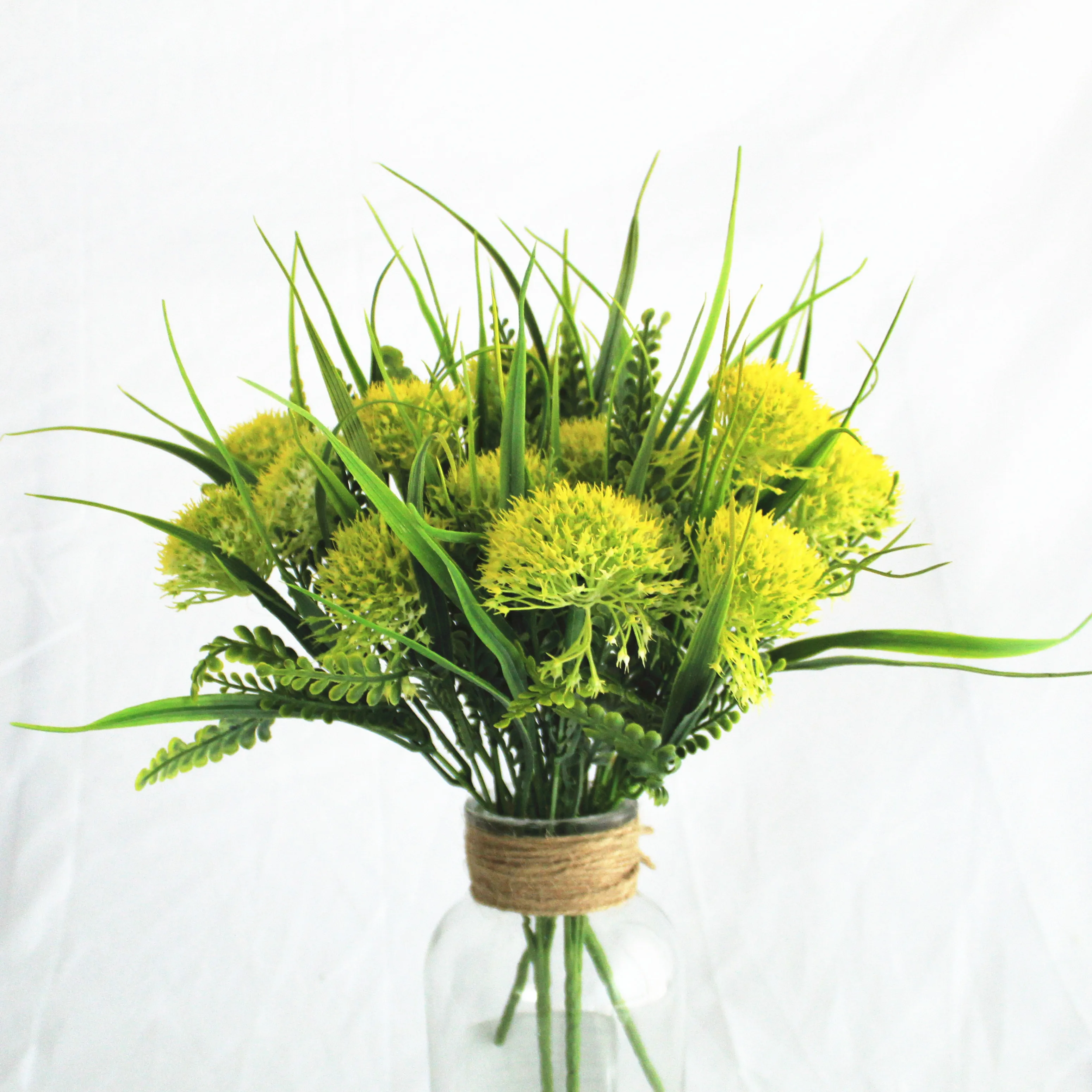 

New Top 7 Forks Artificial Flower Balls Plastic Artificial Plants Artificial Flower Fake Flowers with Green Leaf 1piece