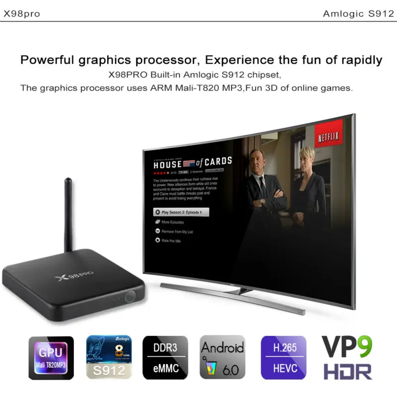 AMOBSAT X98 PRO Smart tv Box Android 7,1 3 ГБ 32 ГБ Amlogic S912 Восьмиядерный 2,4G/5 ГГц Wifi 4K медиаплеер X98pro телеприставка