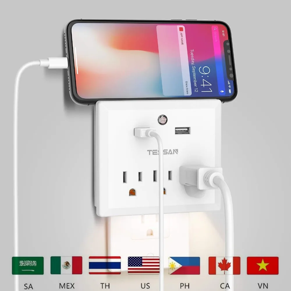 TESSAN США Мощность полосы переменного тока настенного монтажа и usb розетки