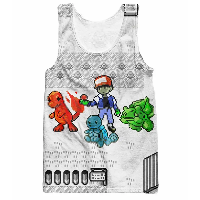 

Pokemon Tank Tops Pokedex Anime Character Bulbasaur Charmander Squirtle Sleeveless Striped Vest Jersey Summer Style Shirt