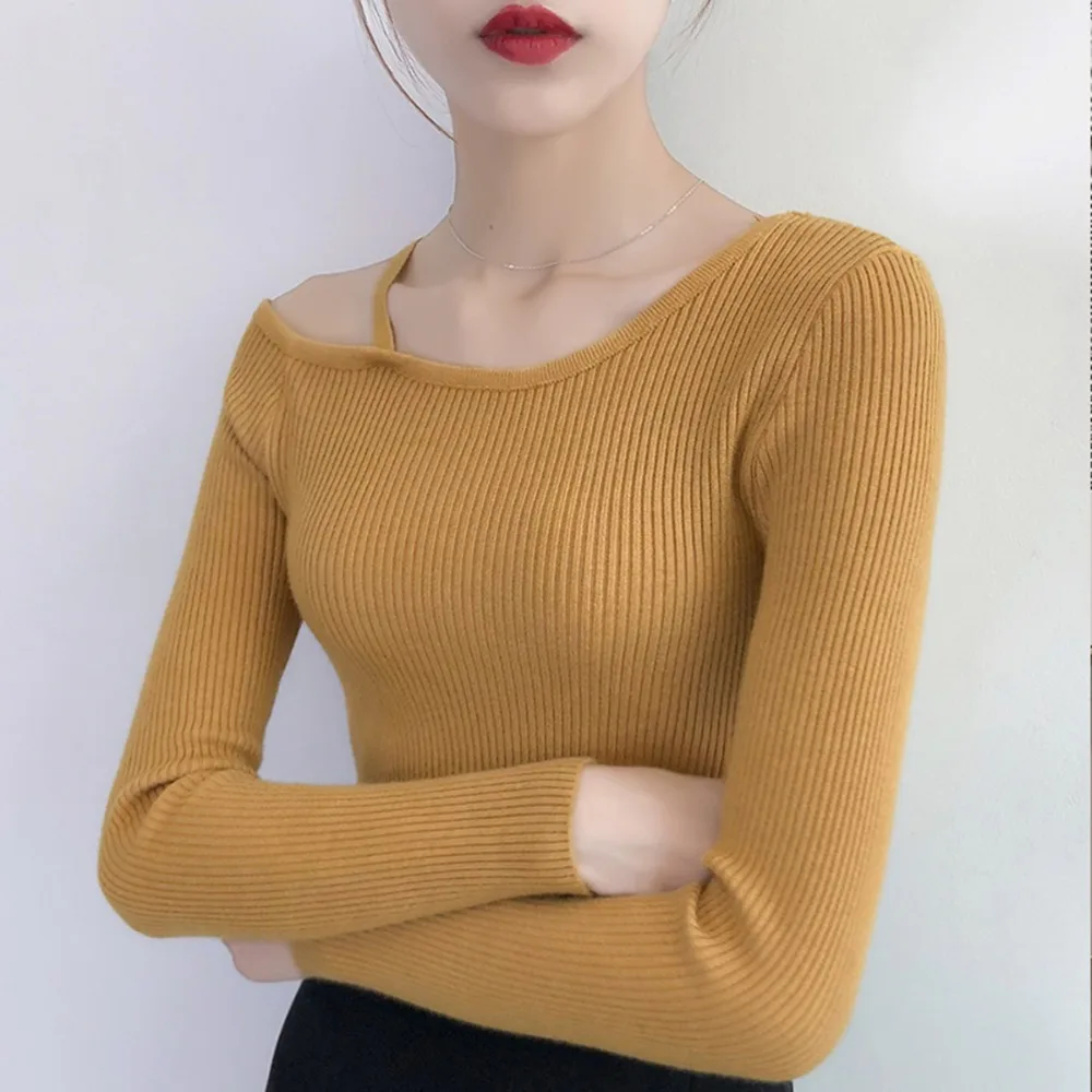 Fashion Sweater Women Sexy Slim Stretch Knitted Off Shoulder Tops 2018 Autumn Winter Long Sleeve Solid Color Female Clothes