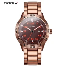 SINOBI Business Men Watches Steel Chain Unique Dial Hour Minute Display Brown Color Quartz Wristwatch Leisure Relogio Masculino