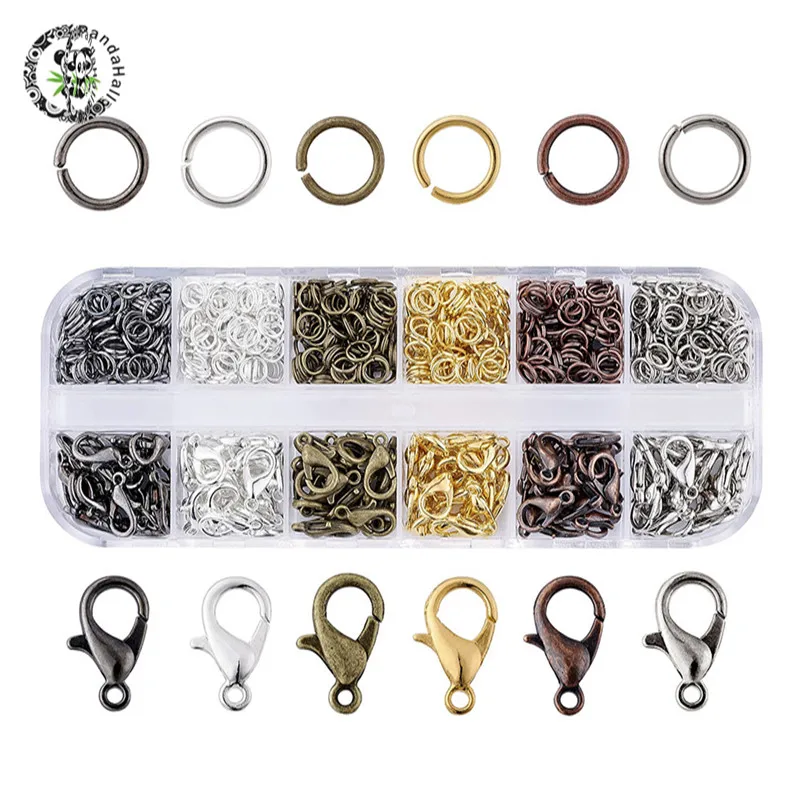 

1 Box Assorted Jewelry DIY Making Findings, Mixed Color 12x7x3mm Alloy Lobster Claw Clasps 120pcs, 5x0.6mm Iron Jump Rings 30g