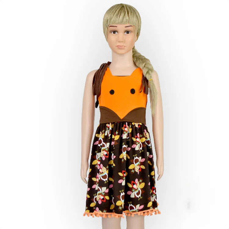 Girls-Cartoon-Fox-Sundress-Floral-Print-Tassels-Summer-Halter-Cute-Party-Cotton-Dress