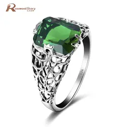 Реальные 925 стерлингов серебряные кольца для женщин зеленый горный хрусталь дамы удивительный обручальные кольца модные женские
