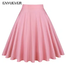 Enyuever Розовые Плиссированные Юбки Женская Одежда Лето Хлопок Моды Старинные Фигурист Миди Офис Высокая Талия Юбка