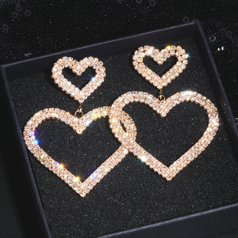 

Classic Big Heart Dangle Earrings For Women Luxury Crystal Heart Drop Earrings Bridal Wedding Jewelry Accessories Gifts WX245