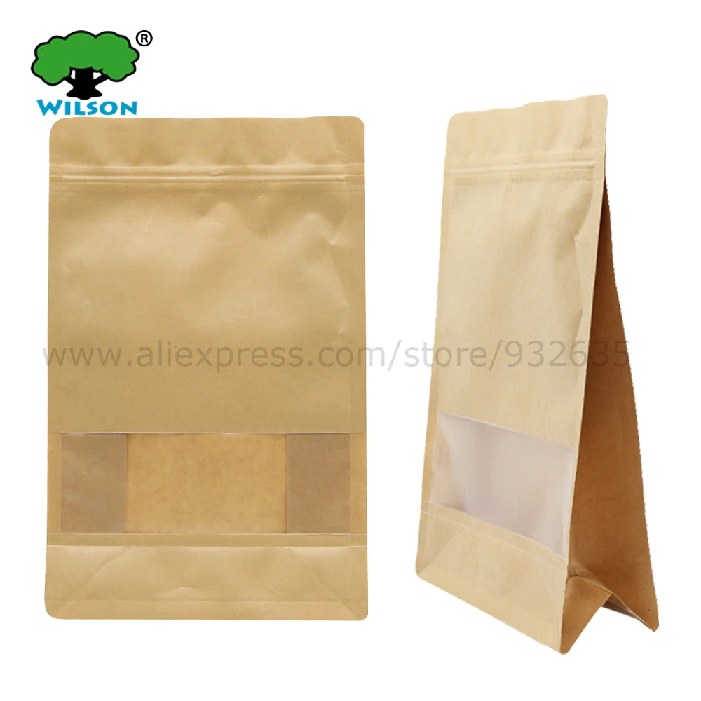 Kraft Paper Kraft Side Gusset Flat Bottom Stand Up Zip Bags 50 300 Pcs (With Clear Window) Food ...
