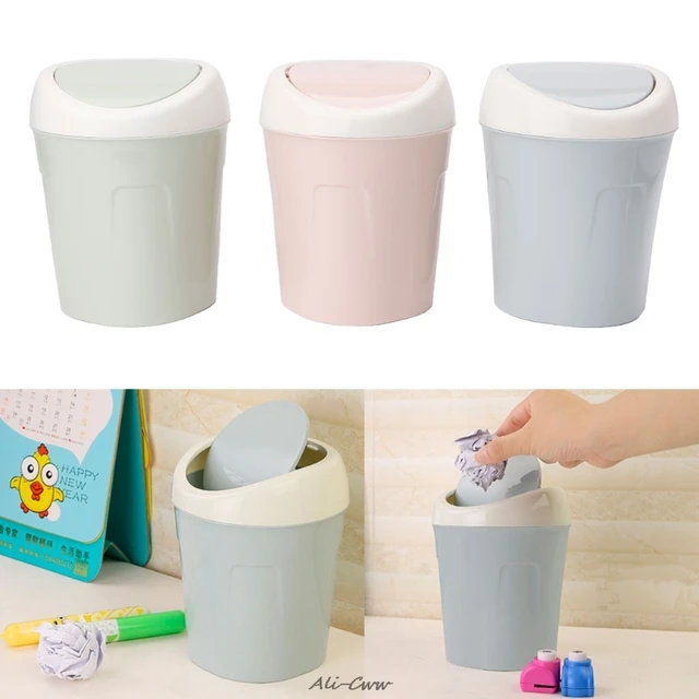 Mini petite poubelle de bureau avec couvercle secoué, corbeille à ordures,  table à domicile, fournitures de bureau, poubelle, boîte SunOfficial Barrel  - AliExpress