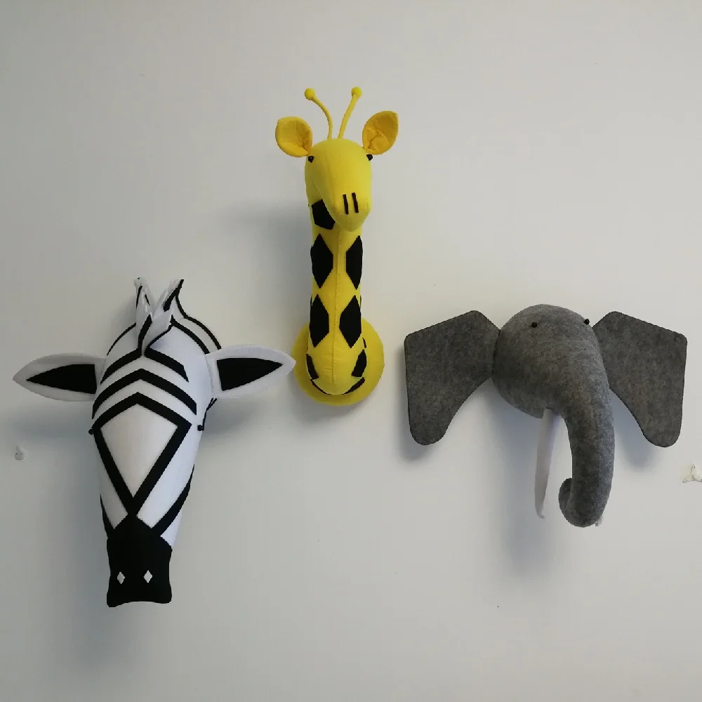 Животные жираф слон Фламинго голова настенное крепление Мягкие плюшевые игрушки украшения спальни Войлок художественные настенные куклы фото реквизит
