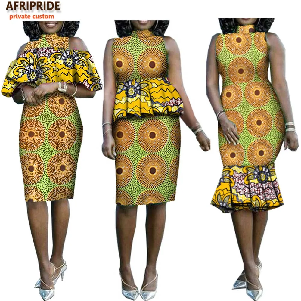 

2019 african summer casual dress for women AFRIPRIDE sleeveless knee-length women dress with removable cascading ruffle A7225119