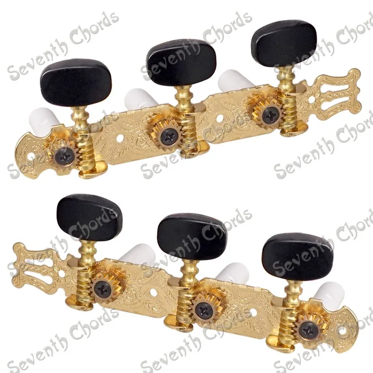 

A Set Gold Classical Guitar String Tuners Tuning Pegs Keys Machine Heads With Black Plastic Button