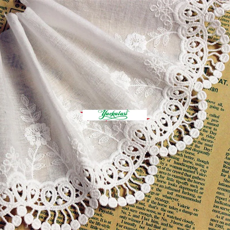 

100% Cotton Lace Eyelet Embroidery Lace Fabrics 10 Yards Diy Appliqued Vintage Flower Scalloped Trims Off White 13.5cm