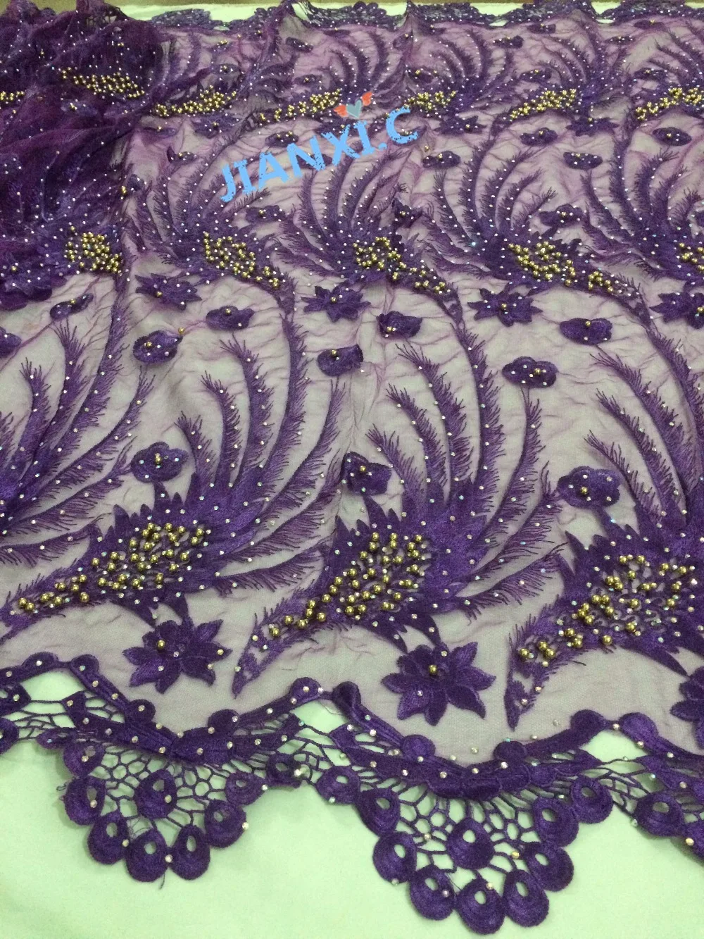 Французский тюль вышивка кружевная ткань JIANXI.C-1116105 с бисером и ...